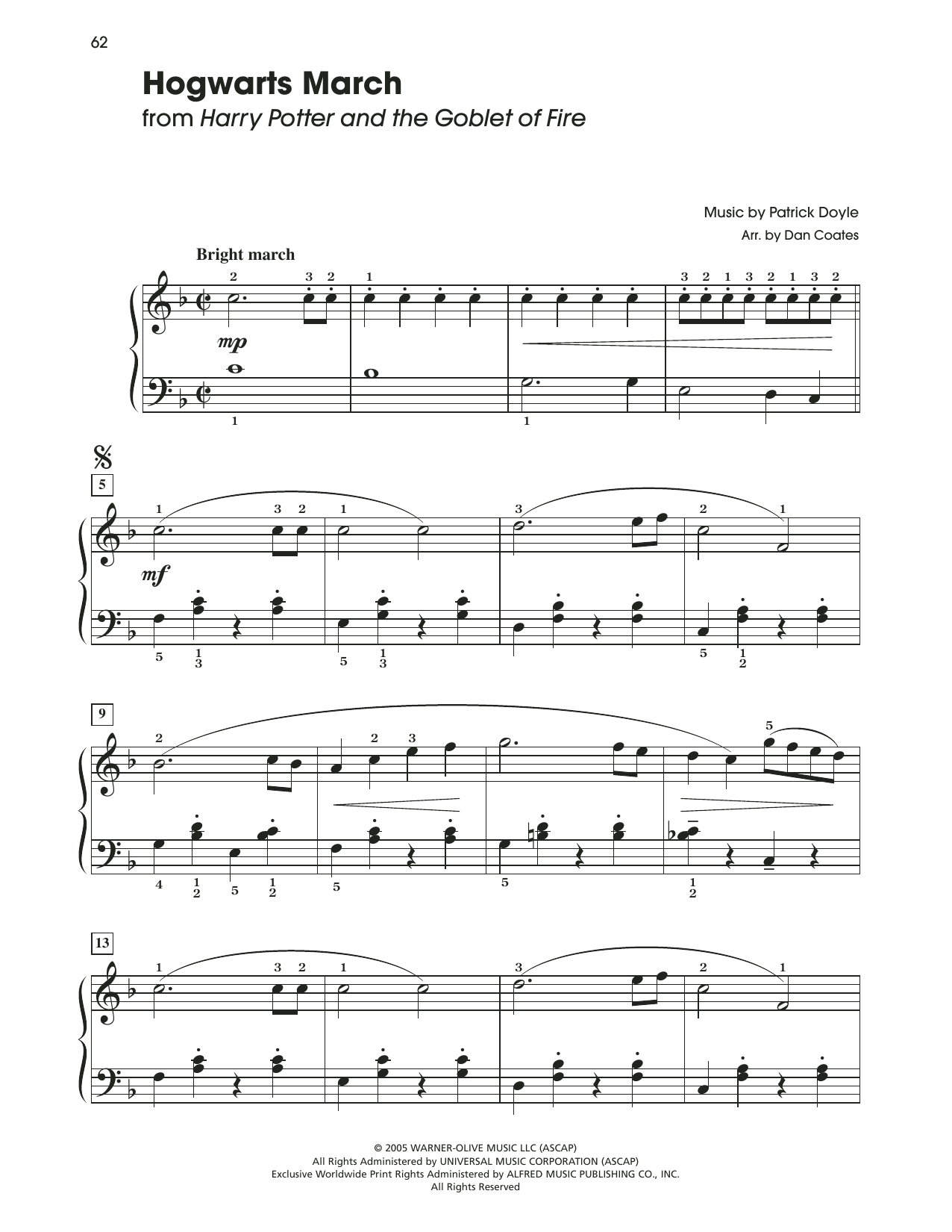 Patrick Doyle Hogwarts' March (from Harry Potter) (arr. Dan Coates) sheet music notes and chords arranged for Easy Piano