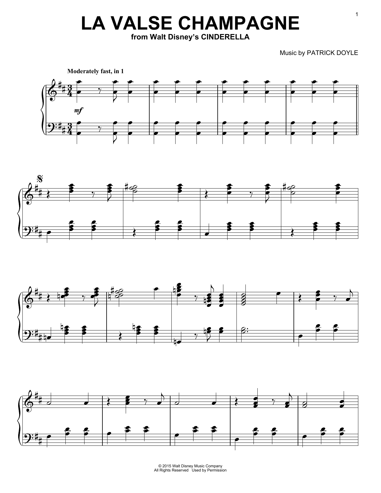 Patrick Doyle La Valse Champagne sheet music notes and chords arranged for Easy Piano