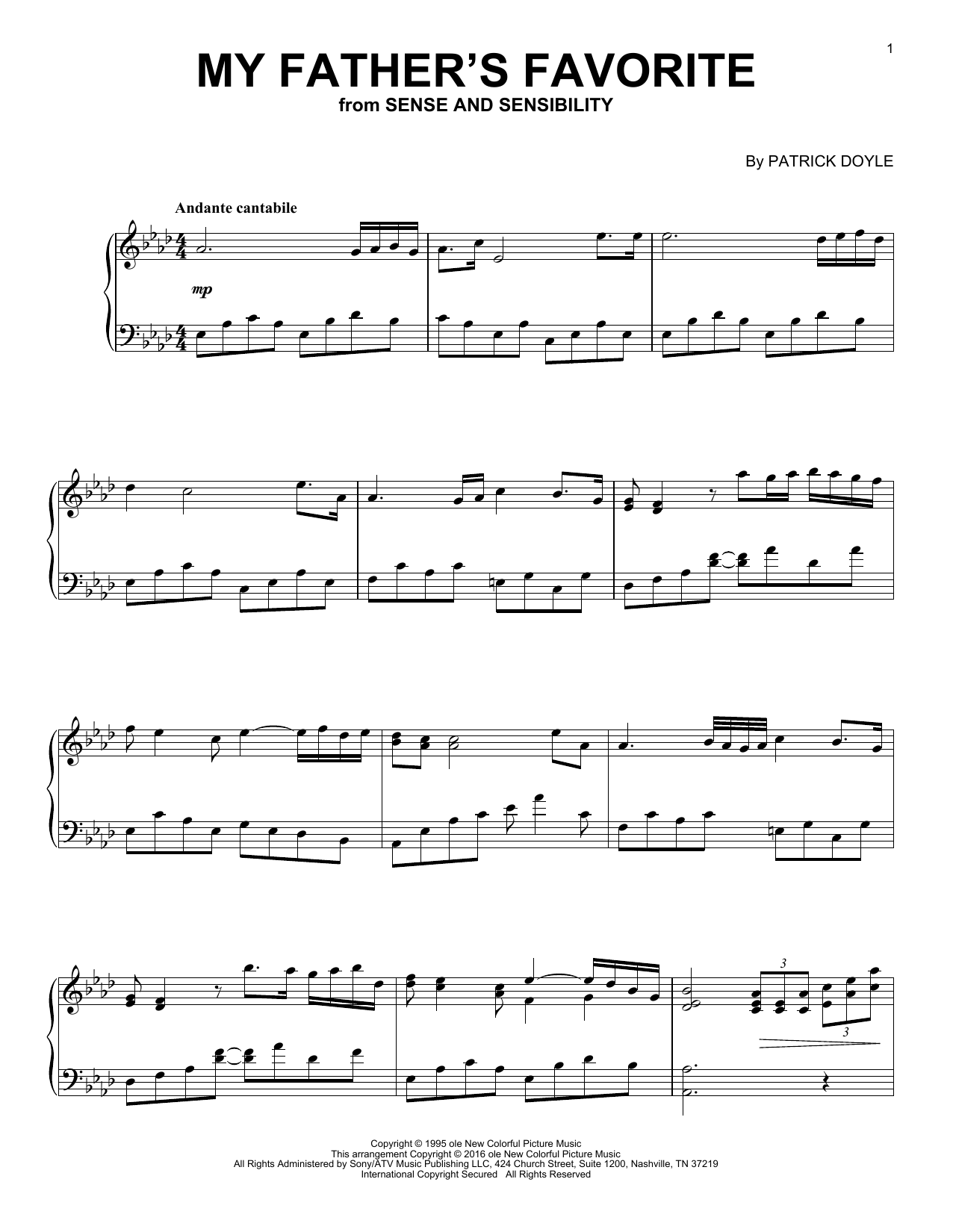Patrick Doyle My Father's Favorite sheet music notes and chords arranged for Lead Sheet / Fake Book