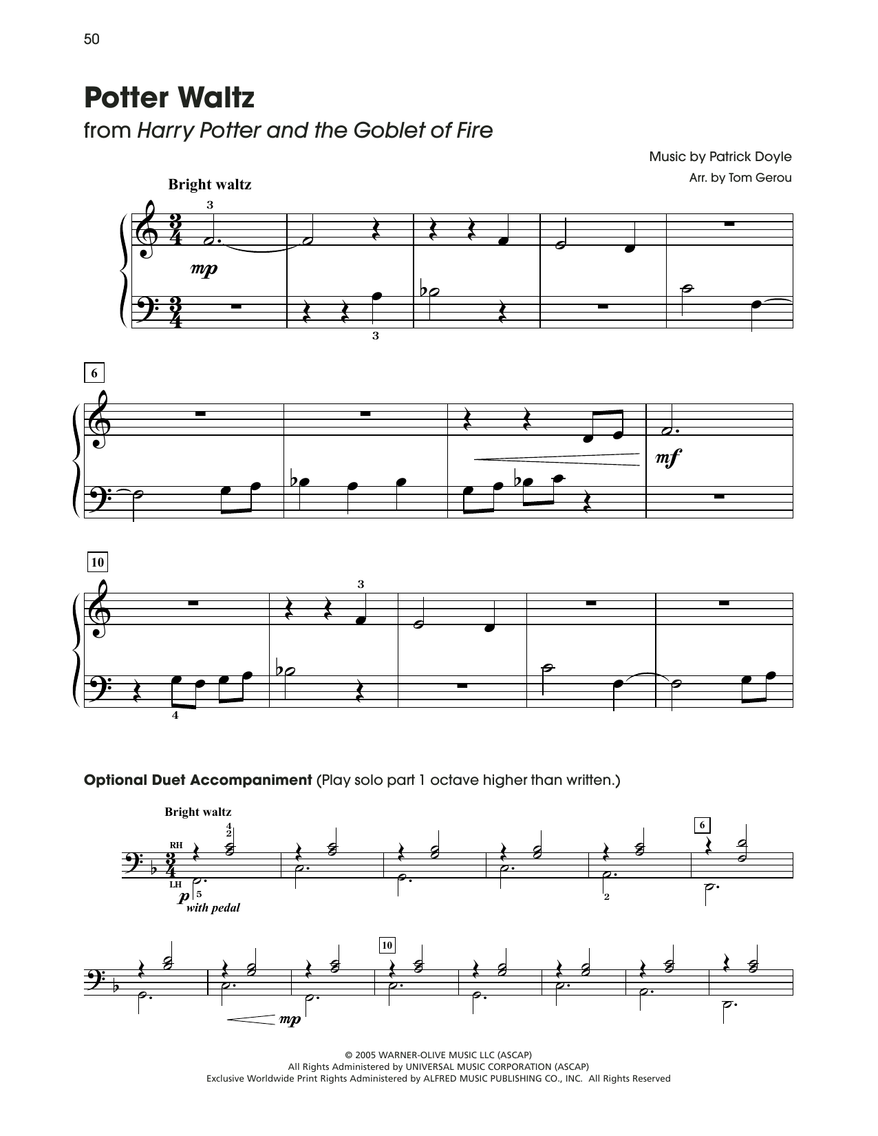 Patrick Doyle Potter Waltz (from Harry Potter) (arr. Tom Gerou) sheet music notes and chords arranged for 5-Finger Piano