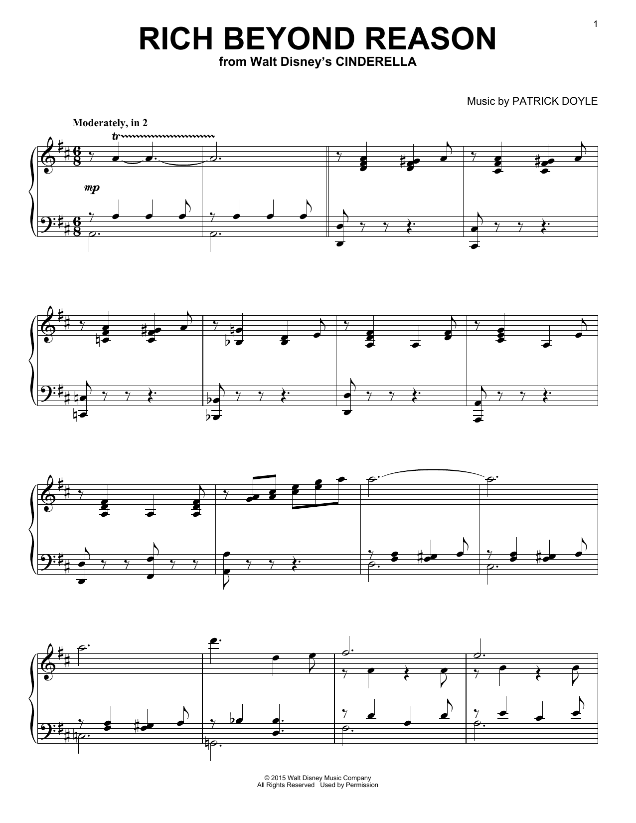 Patrick Doyle Rich Beyond Reason sheet music notes and chords arranged for Easy Piano