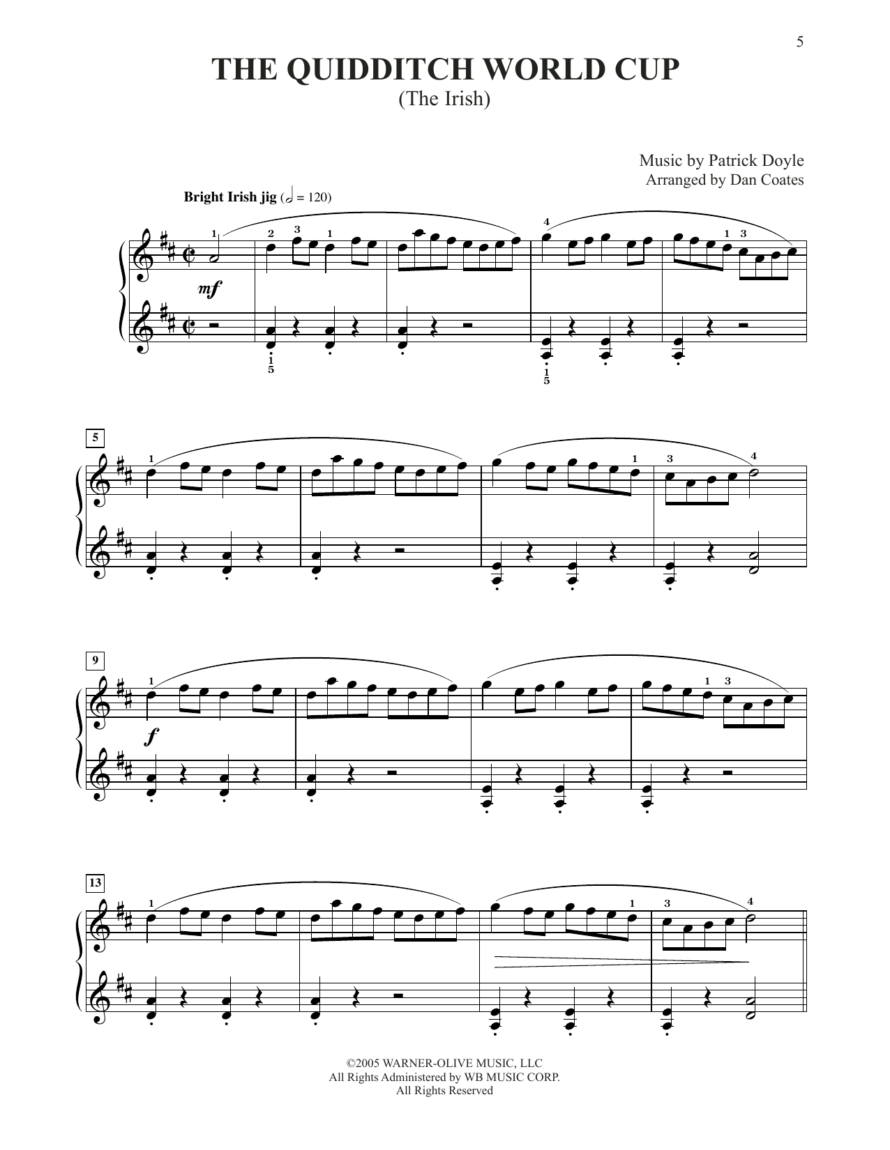 Patrick Doyle The Quidditch World Cup (from Harry Potter And The Goblet Of Fire) (arr. Coates) sheet music notes and chords arranged for Easy Piano