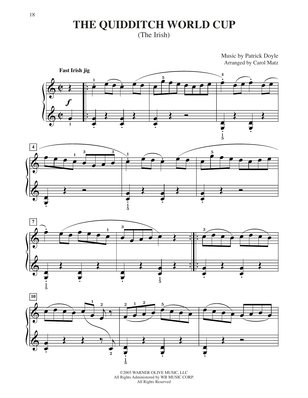 Patrick Doyle The Quidditch World Cup (from Harry Potter And The Goblet Of Fire) (arr. Matz) sheet music notes and chords arranged for Big Note Piano