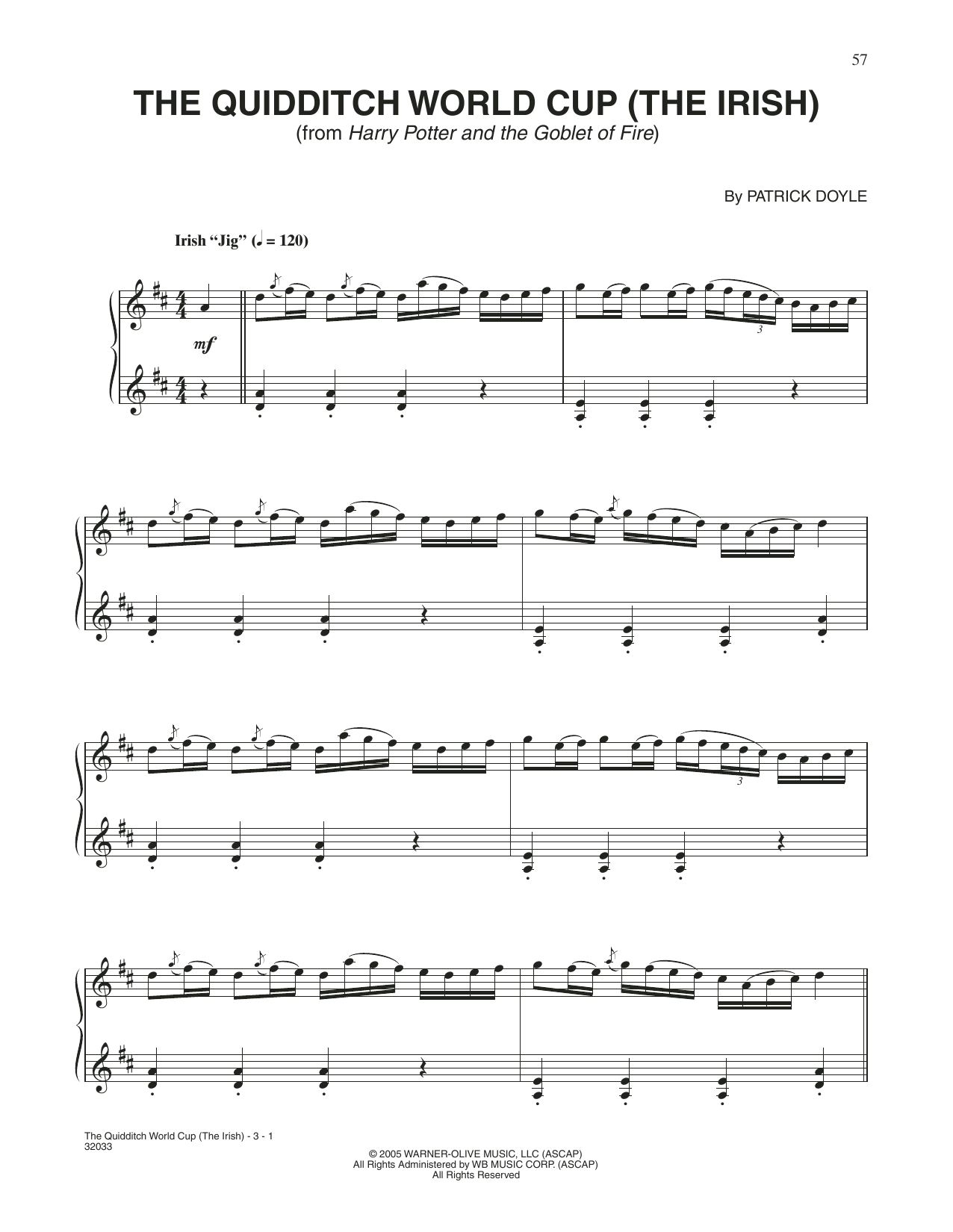 Patrick Doyle The Quidditch World Cup (from Harry Potter And The Goblet Of Fire) sheet music notes and chords arranged for Piano Solo