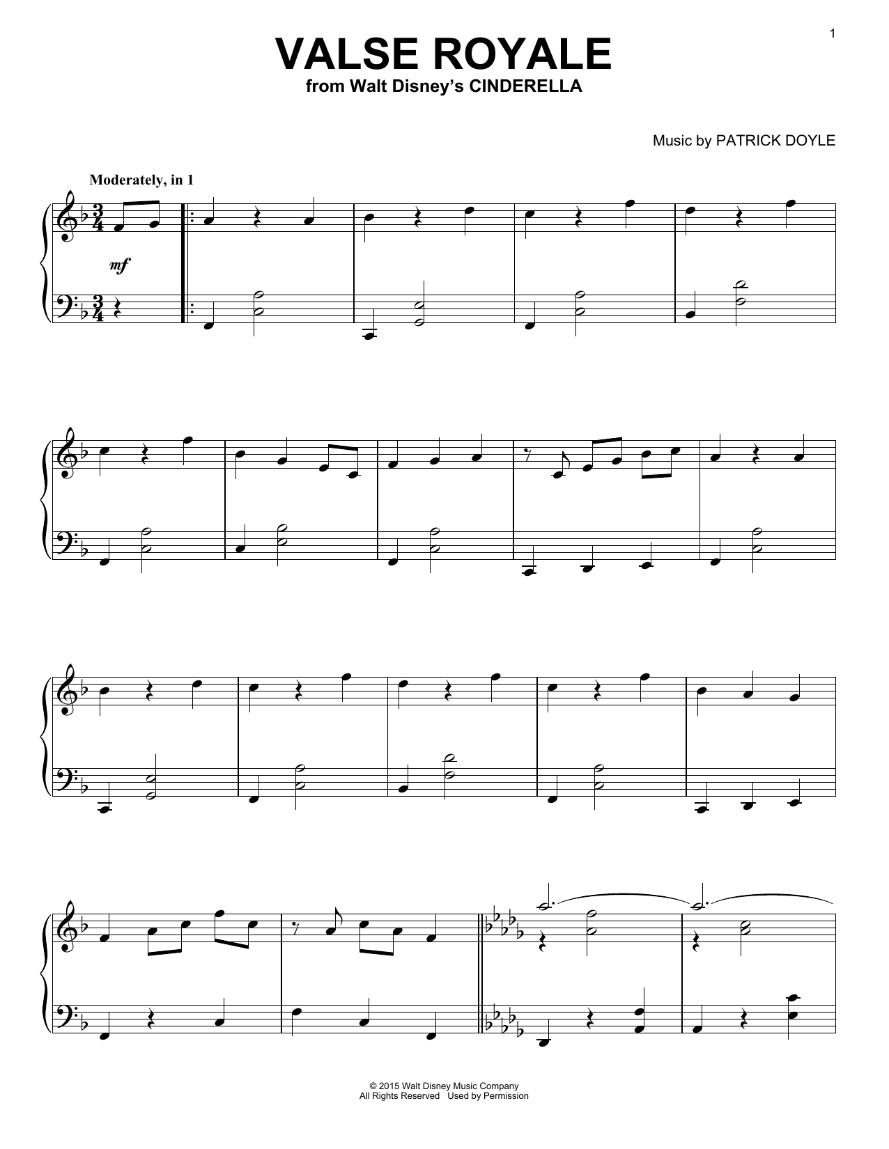 Patrick Doyle Valse Royale sheet music notes and chords arranged for Piano Solo