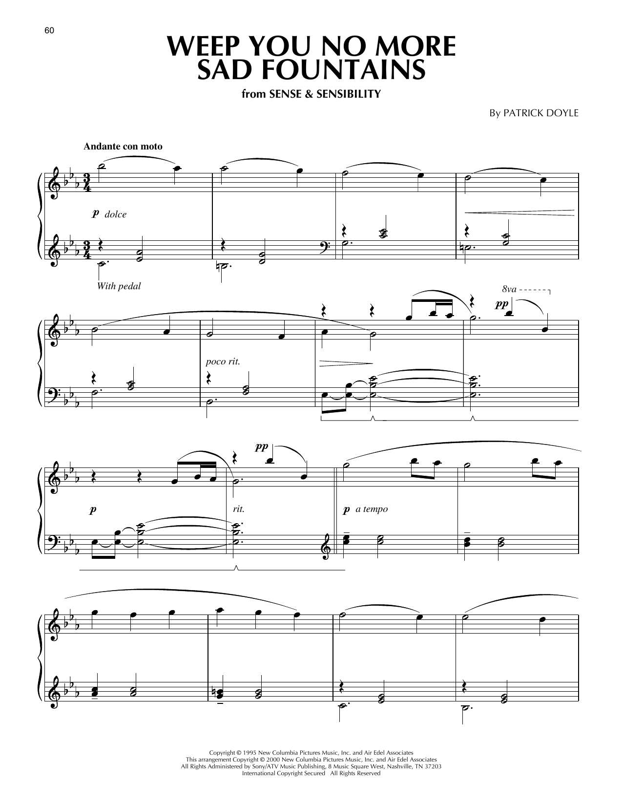 Patrick Doyle Weep You No More Sad Fountains (from Sense And Sensibility) (arr. Phillip Keveren) sheet music notes and chords arranged for Piano Solo