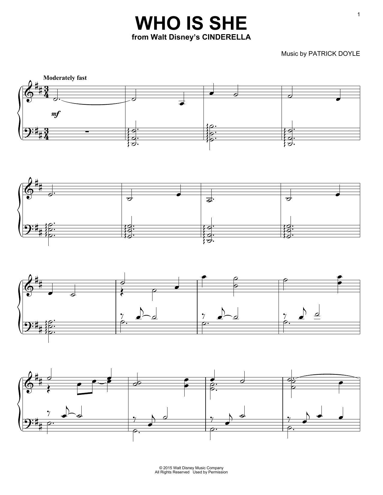 Patrick Doyle Who Is She sheet music notes and chords arranged for Piano Solo