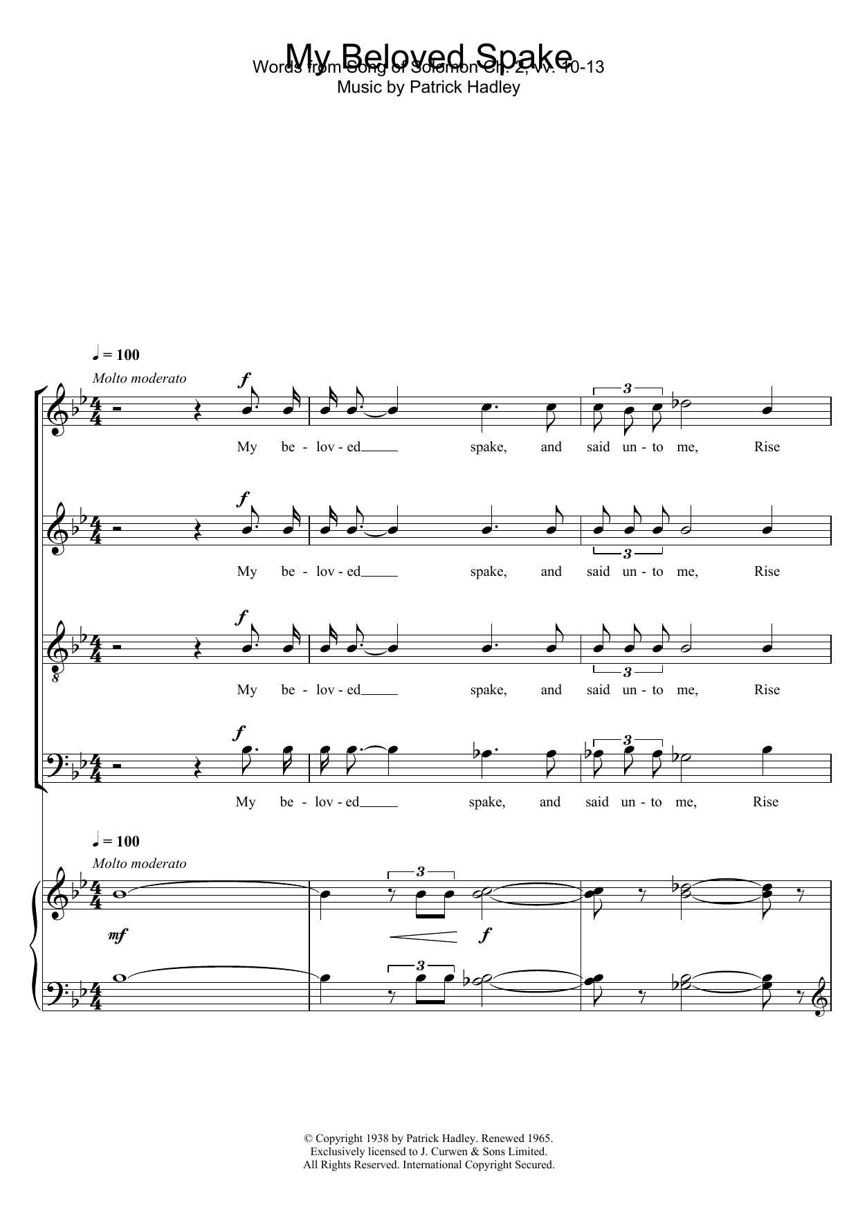 Patrick Hadley My Beloved Spake sheet music notes and chords arranged for SATB Choir