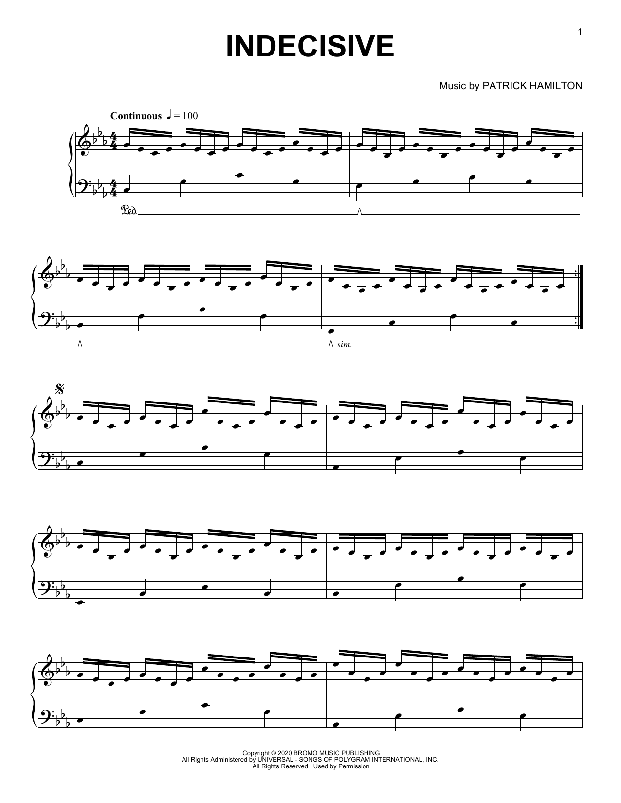 Patrick Hamilton Indecisive sheet music notes and chords arranged for Piano Solo
