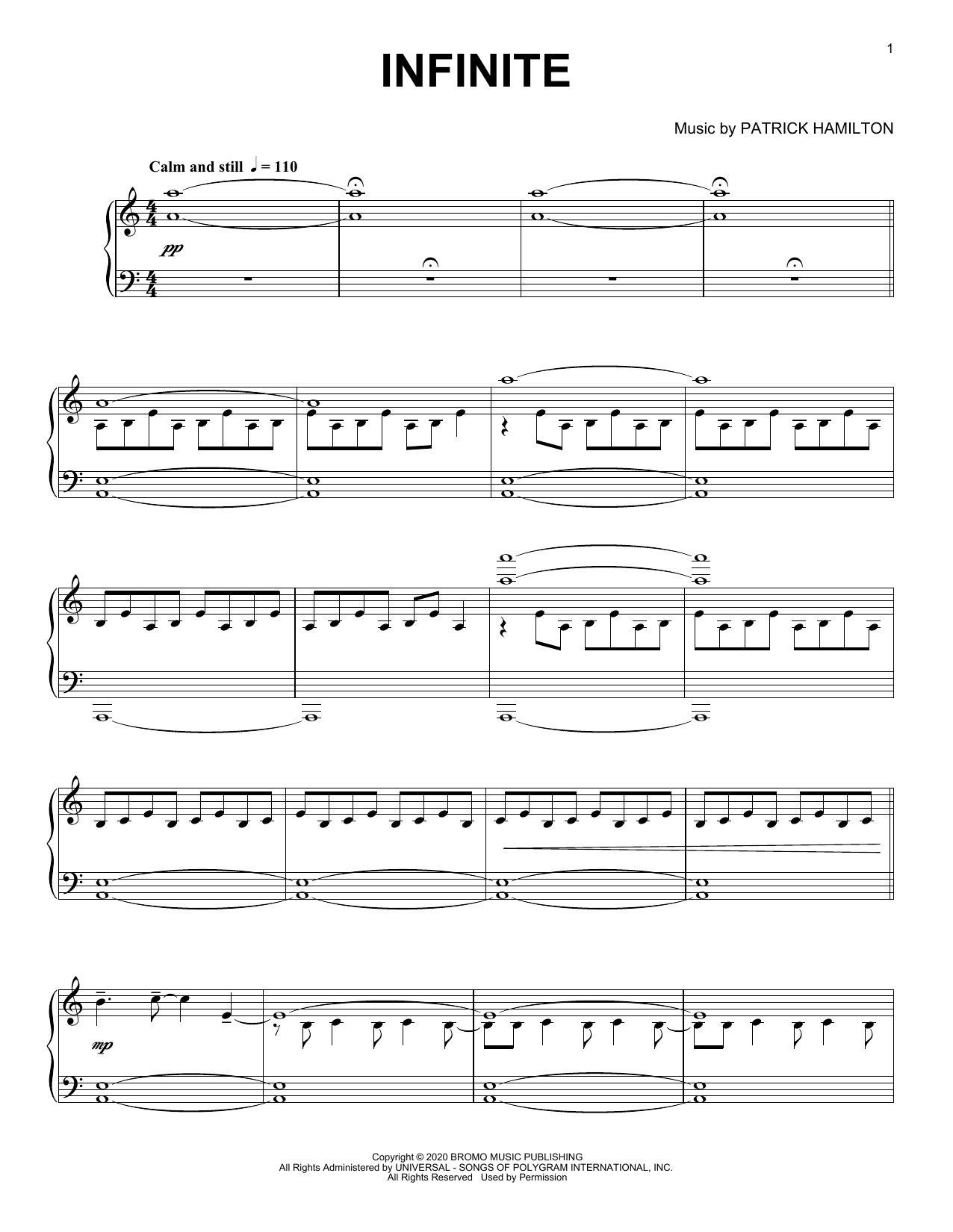 Patrick Hamilton Infinite sheet music notes and chords arranged for Piano Solo