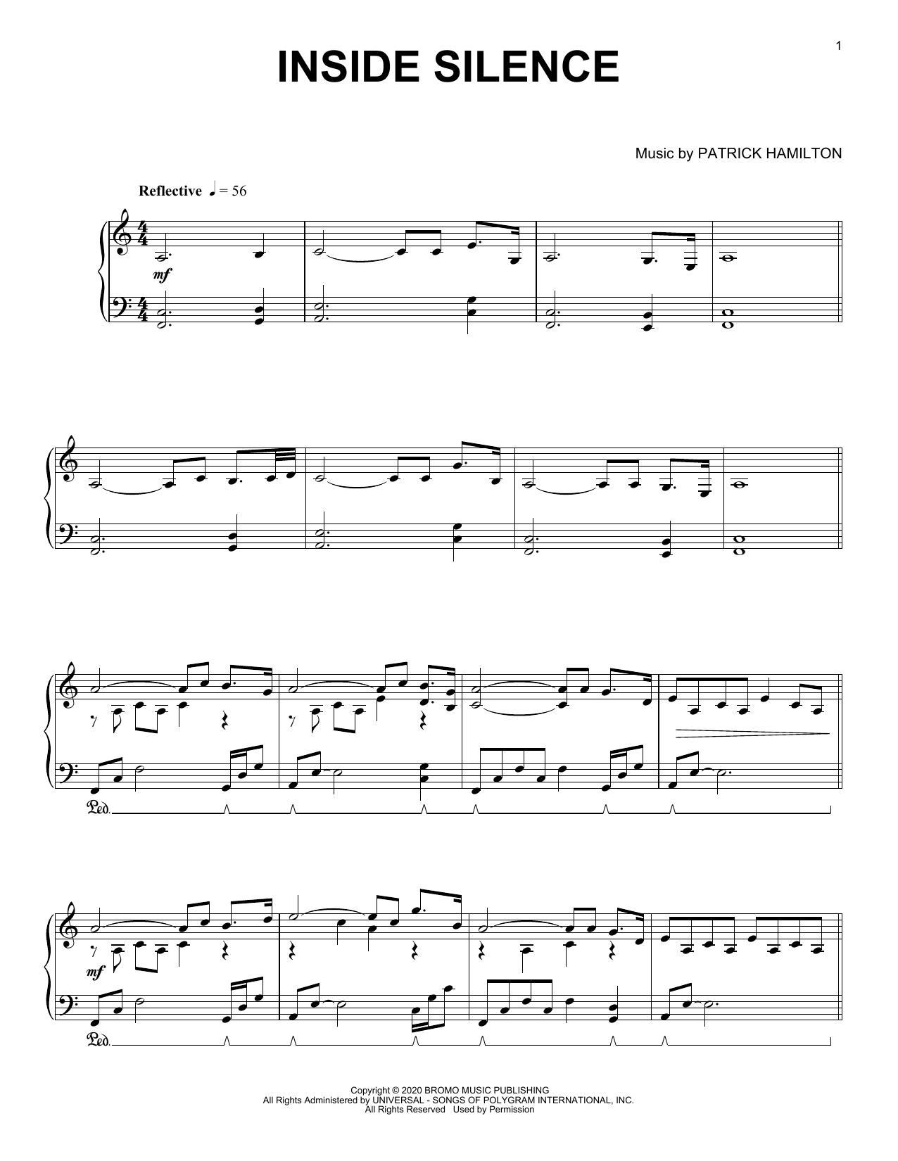 Patrick Hamilton Inside Silence sheet music notes and chords arranged for Piano Solo
