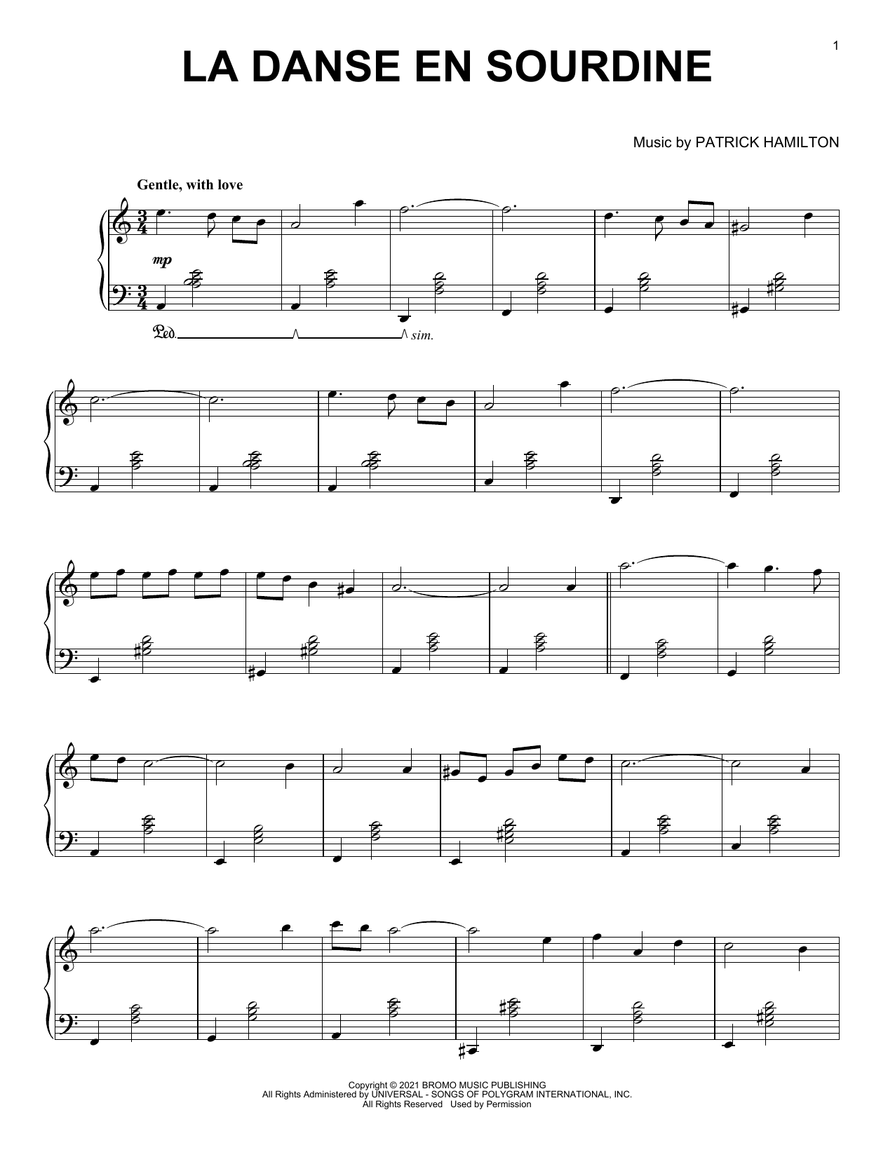 Patrick Hamilton La Danse En Sourdine sheet music notes and chords arranged for Piano Solo