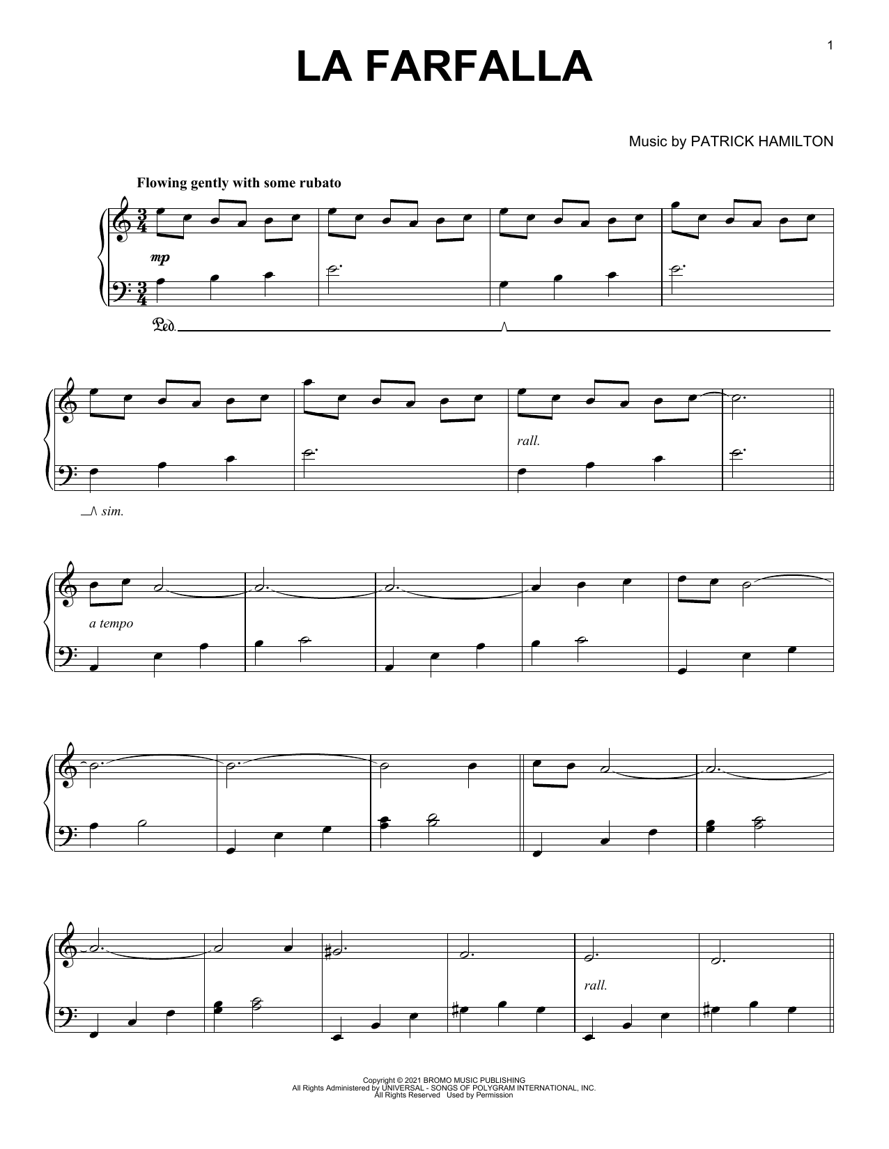 Patrick Hamilton La Farfalla sheet music notes and chords arranged for Piano Solo