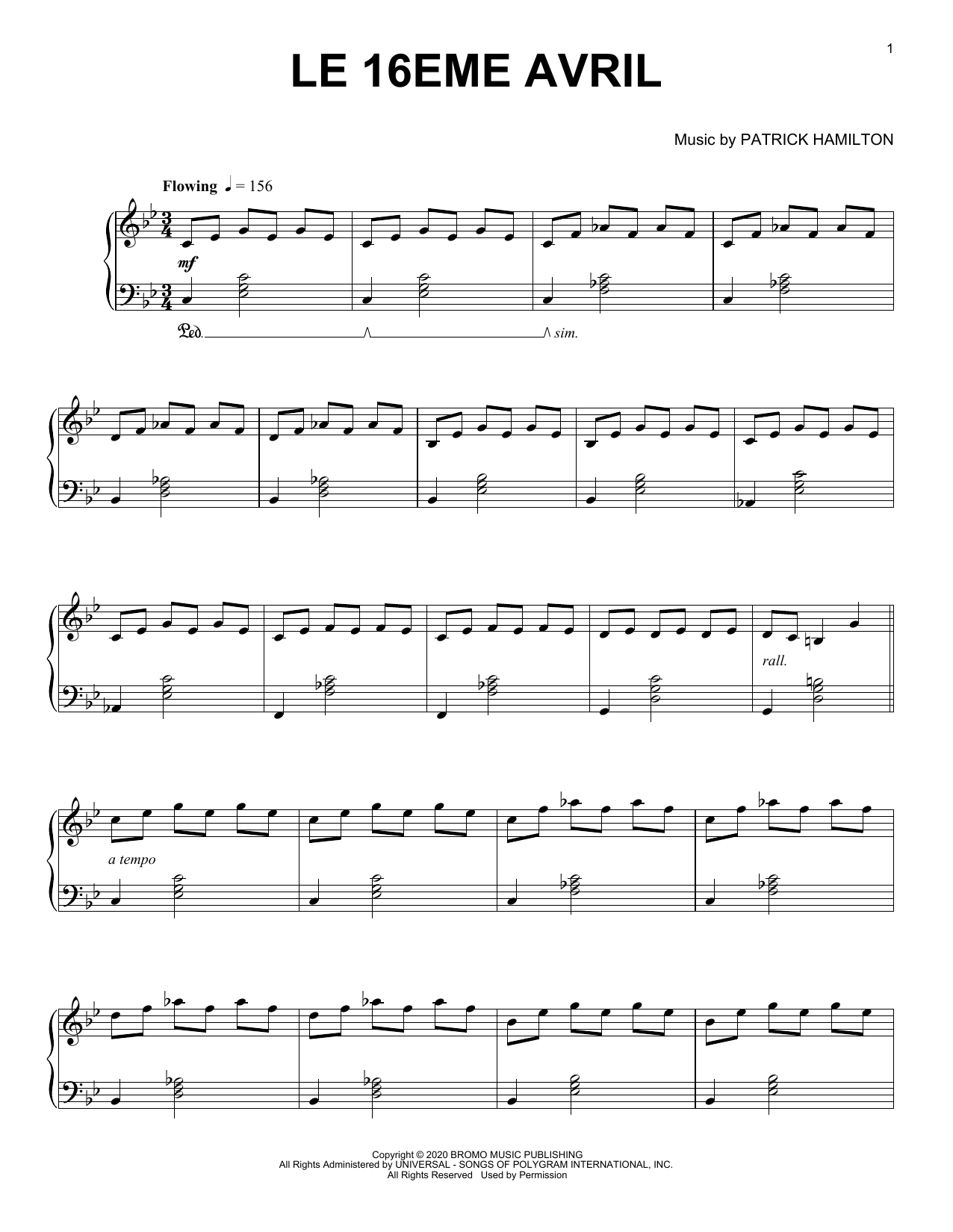 Patrick Hamilton Le 16ème Avril sheet music notes and chords arranged for Piano Solo