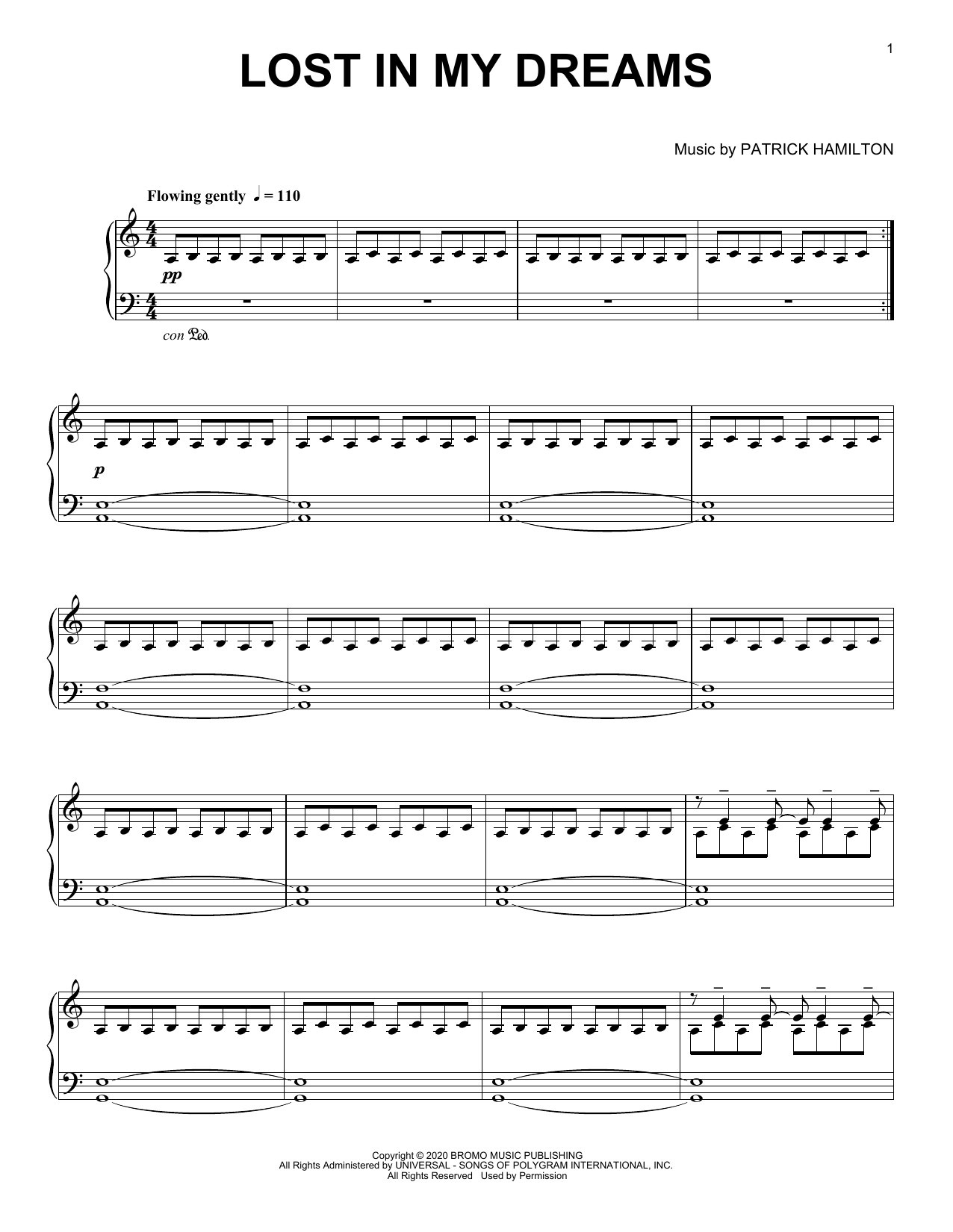 Patrick Hamilton Lost in my Dreams sheet music notes and chords arranged for Piano Solo