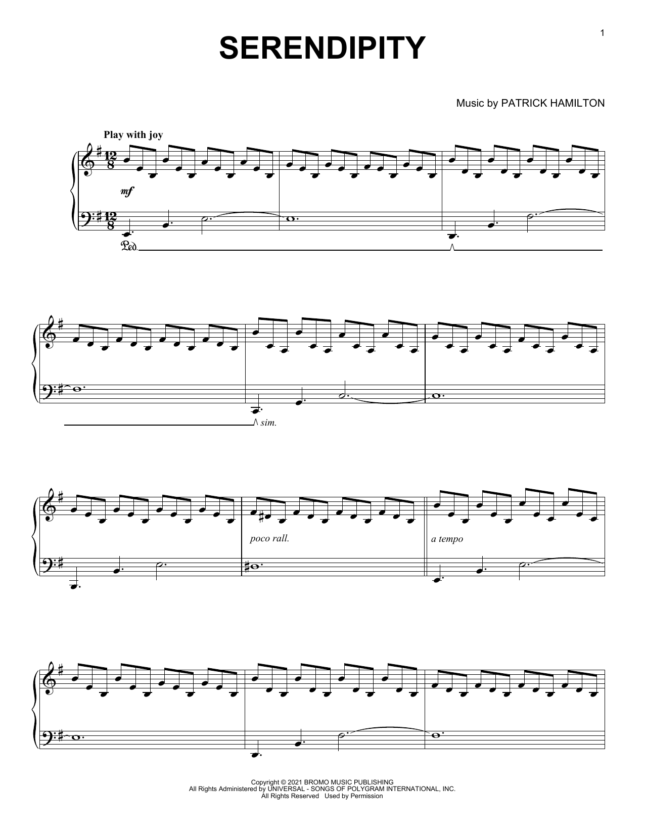 Patrick Hamilton Serendipity sheet music notes and chords arranged for Piano Solo