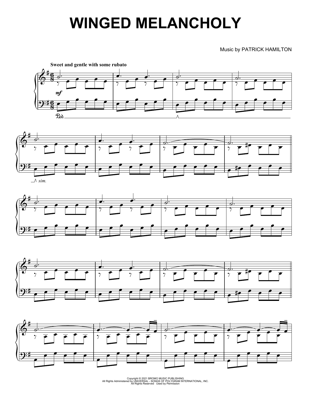 Patrick Hamilton Winged Melancholy sheet music notes and chords arranged for Piano Solo