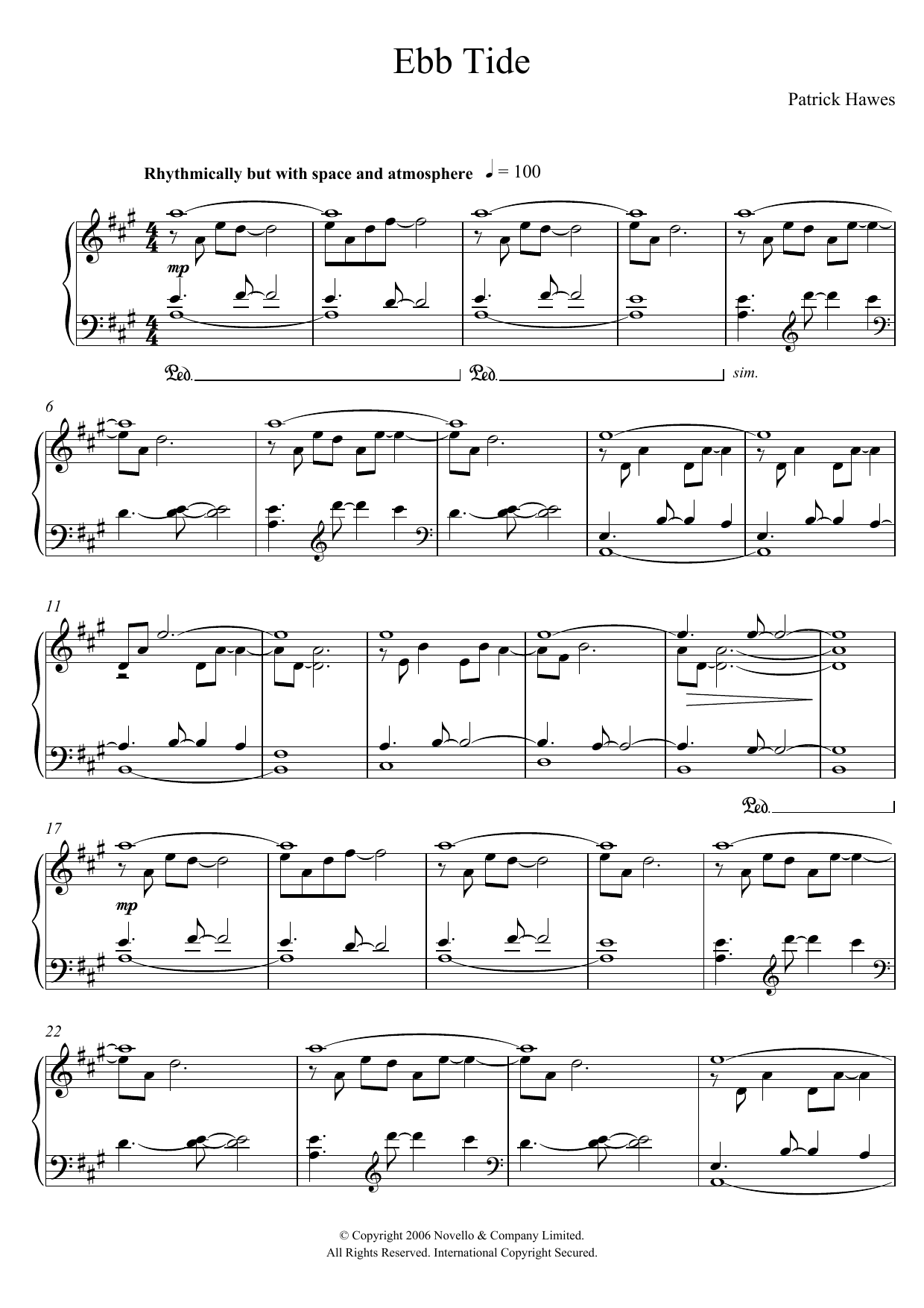 Patrick Hawes Ebb Tide sheet music notes and chords arranged for Piano Solo