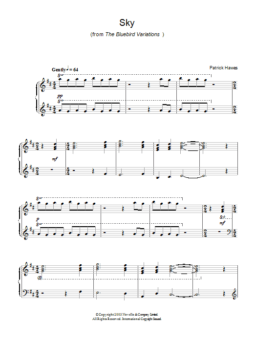 Patrick Hawes Sky (from The Bluebird Variations) sheet music notes and chords arranged for Easy Piano