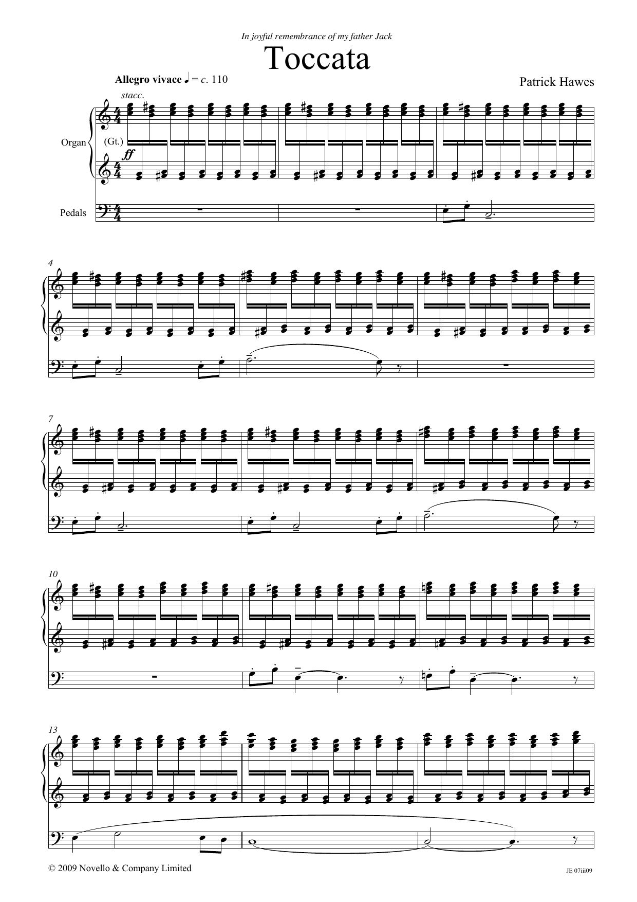 Patrick Hawes Toccata sheet music notes and chords arranged for Organ