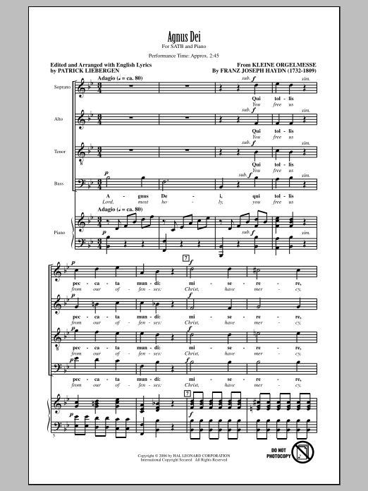 Patrick Liebergen Agnus Dei sheet music notes and chords arranged for SATB Choir