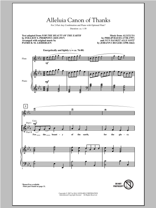 Patrick Liebergen Alleluia Canon Of Thanks sheet music notes and chords arranged for 2-Part Choir