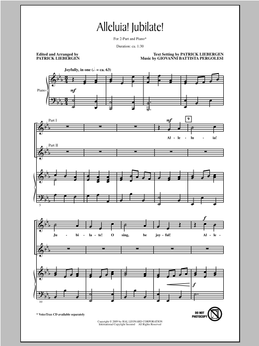 Patrick Liebergen Alleluia! Jubilate! sheet music notes and chords arranged for 2-Part Choir