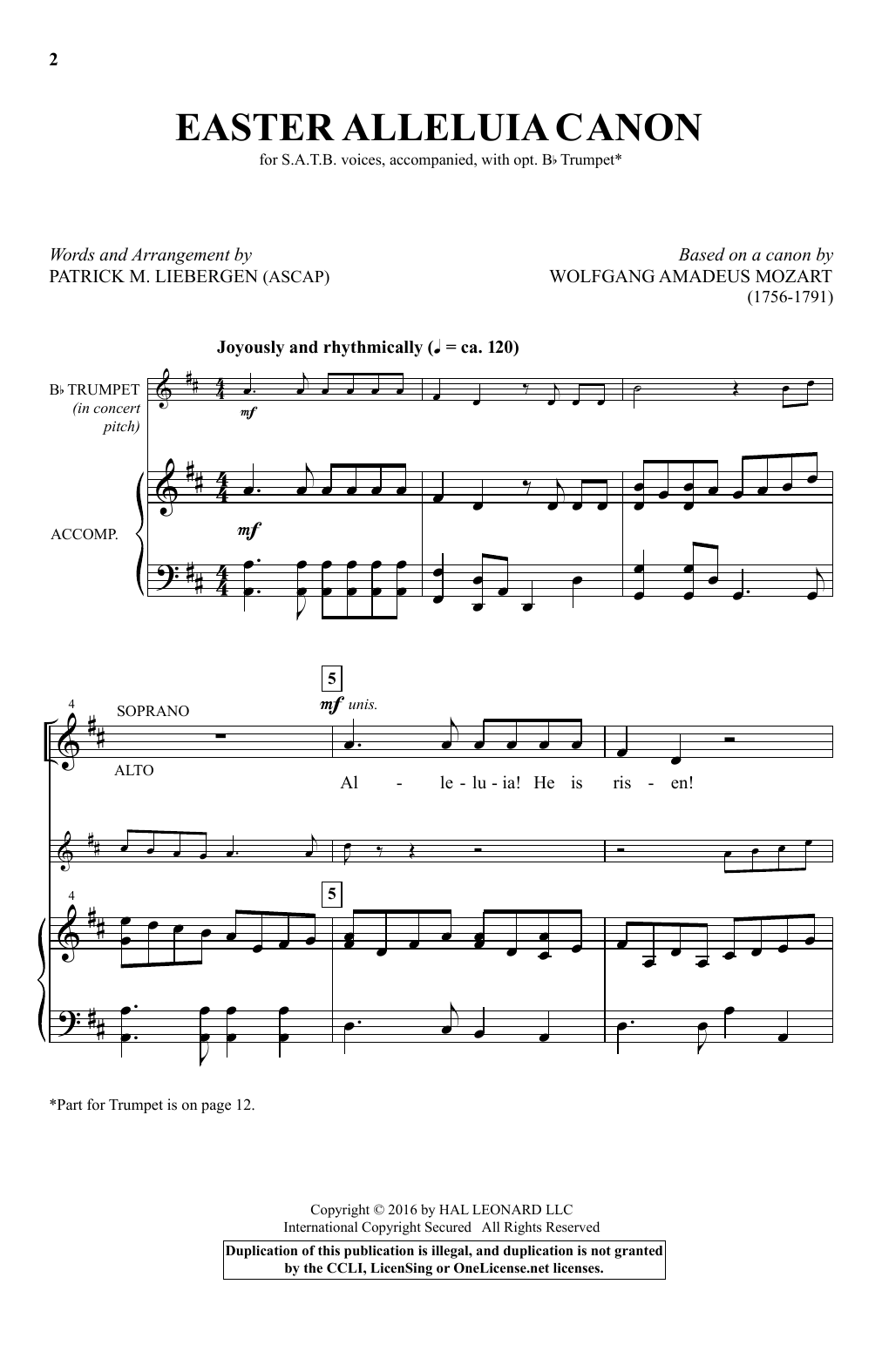 Patrick Liebergen Easter Alleluia Canon sheet music notes and chords arranged for SATB Choir