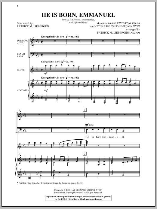 Patrick Liebergen He Is Born, Emmanuel sheet music notes and chords arranged for SATB Choir