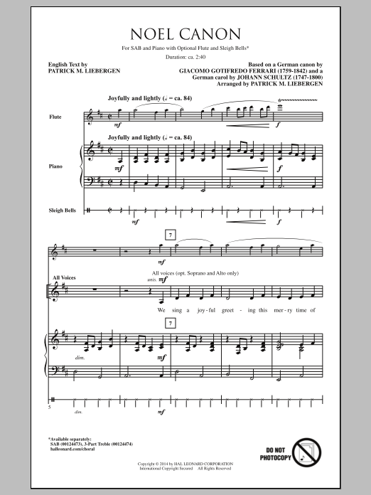 Patrick Liebergen Noel Canon sheet music notes and chords arranged for 3-Part Treble Choir