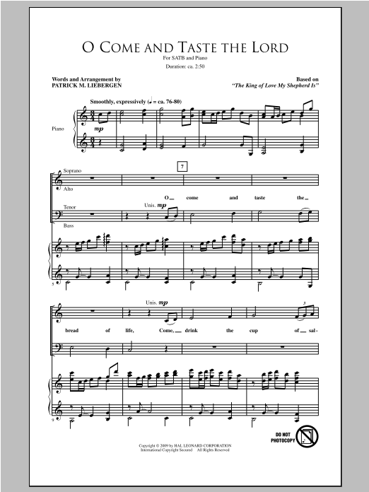 Patrick Liebergen O Come And Taste The Lord sheet music notes and chords arranged for SATB Choir