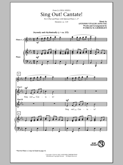 Patrick Liebergen Sing Out! Cantate! sheet music notes and chords arranged for 2-Part Choir
