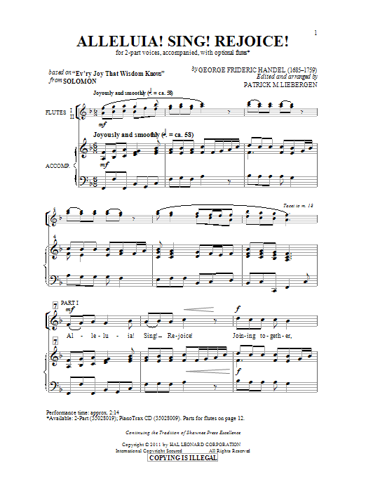 Patrick M. Liebergen Alleluia! Sing! Rejoice! sheet music notes and chords arranged for 2-Part Choir