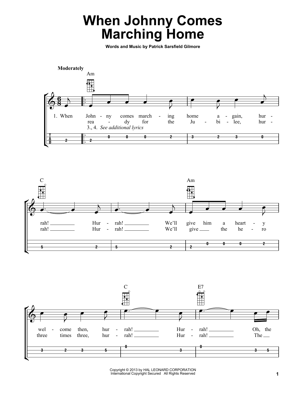 Patrick Sarsfield Gilmore When Johnny Comes Marching Home (arr. Bobby Westfall) sheet music notes and chords arranged for Mandolin