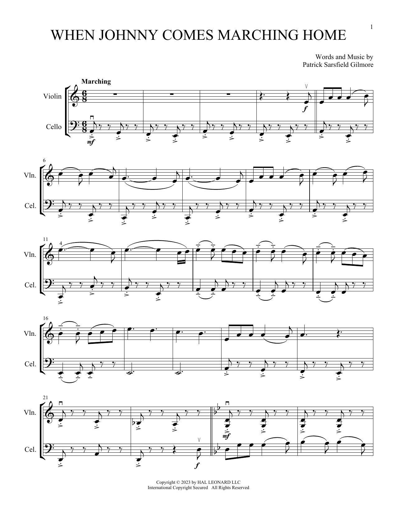 Patrick Sarsfield Gilmore When Johnny Comes Marching Home (arr. Michelle Hynson) sheet music notes and chords arranged for Instrumental Duet
