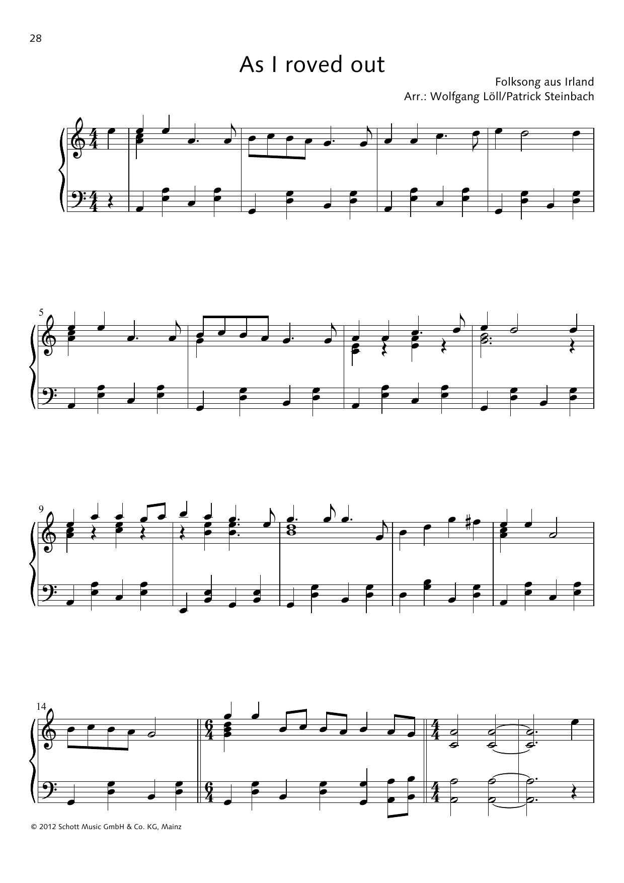 Patrick Steinbach As I roved out sheet music notes and chords arranged for Piano Solo