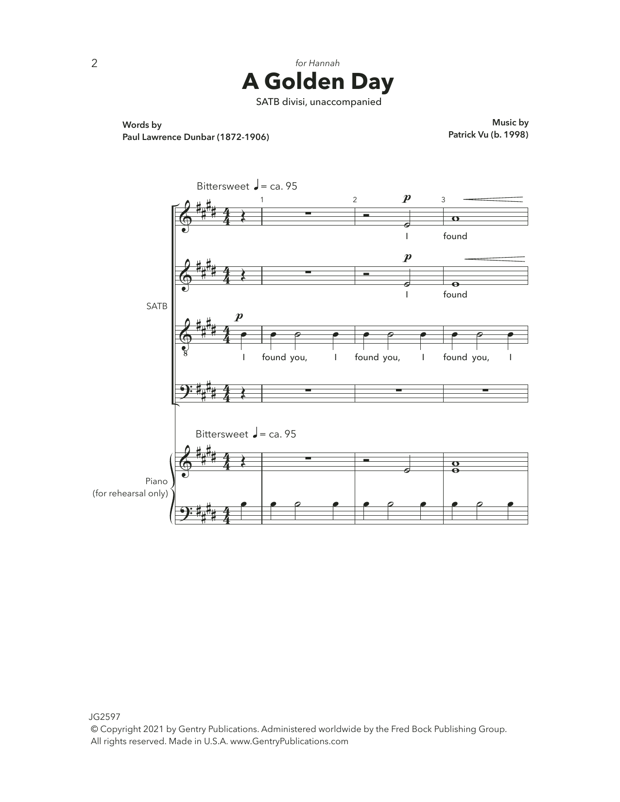 Patrick Vu A Golden Day sheet music notes and chords arranged for TTBB Choir