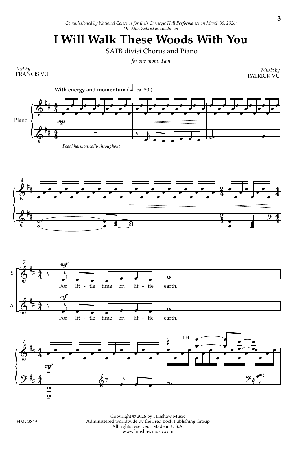 Patrick Vu I Will Walk These Woods With You sheet music notes and chords arranged for SATB Choir