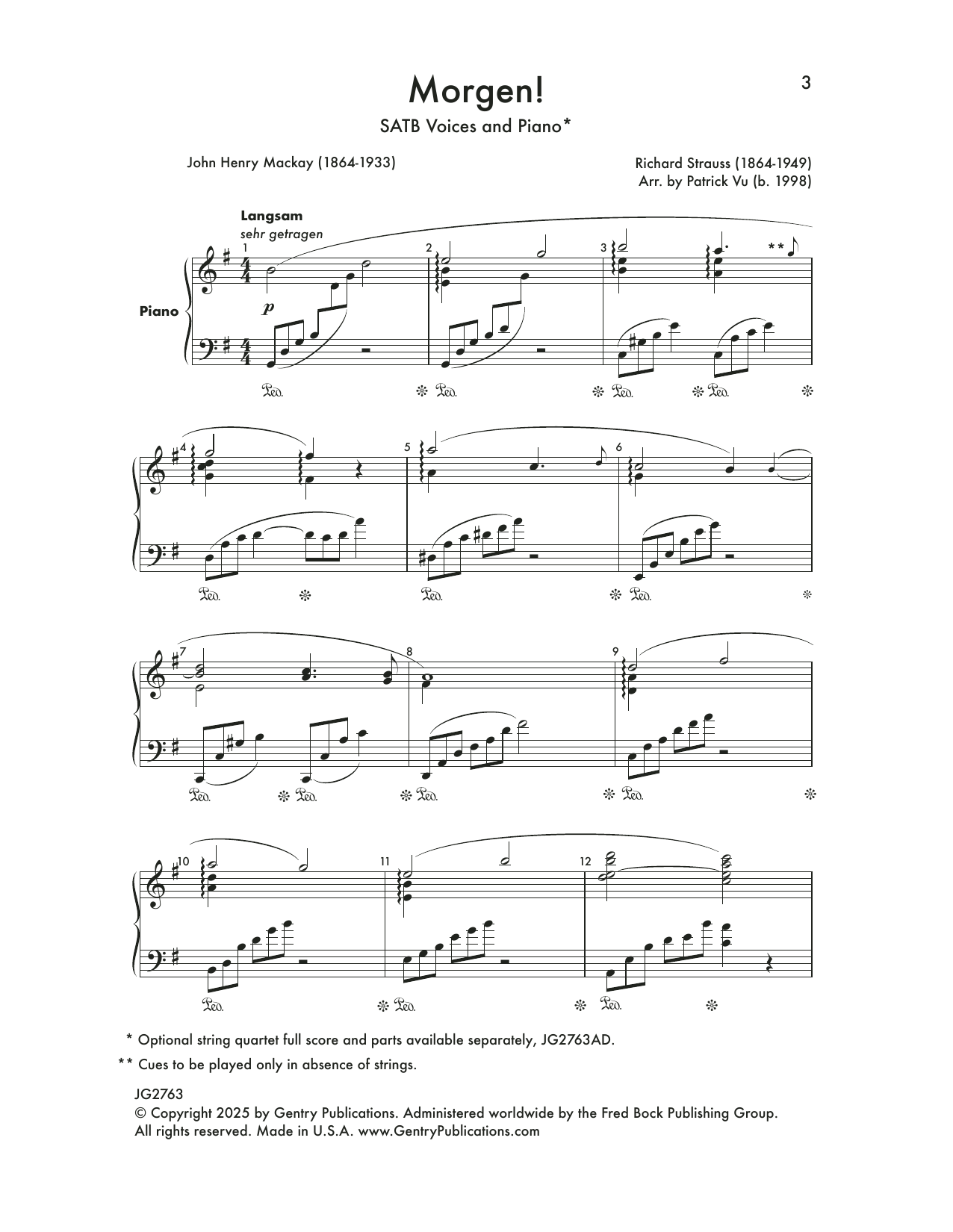 Patrick Vu Morgen! sheet music notes and chords arranged for SATB Choir