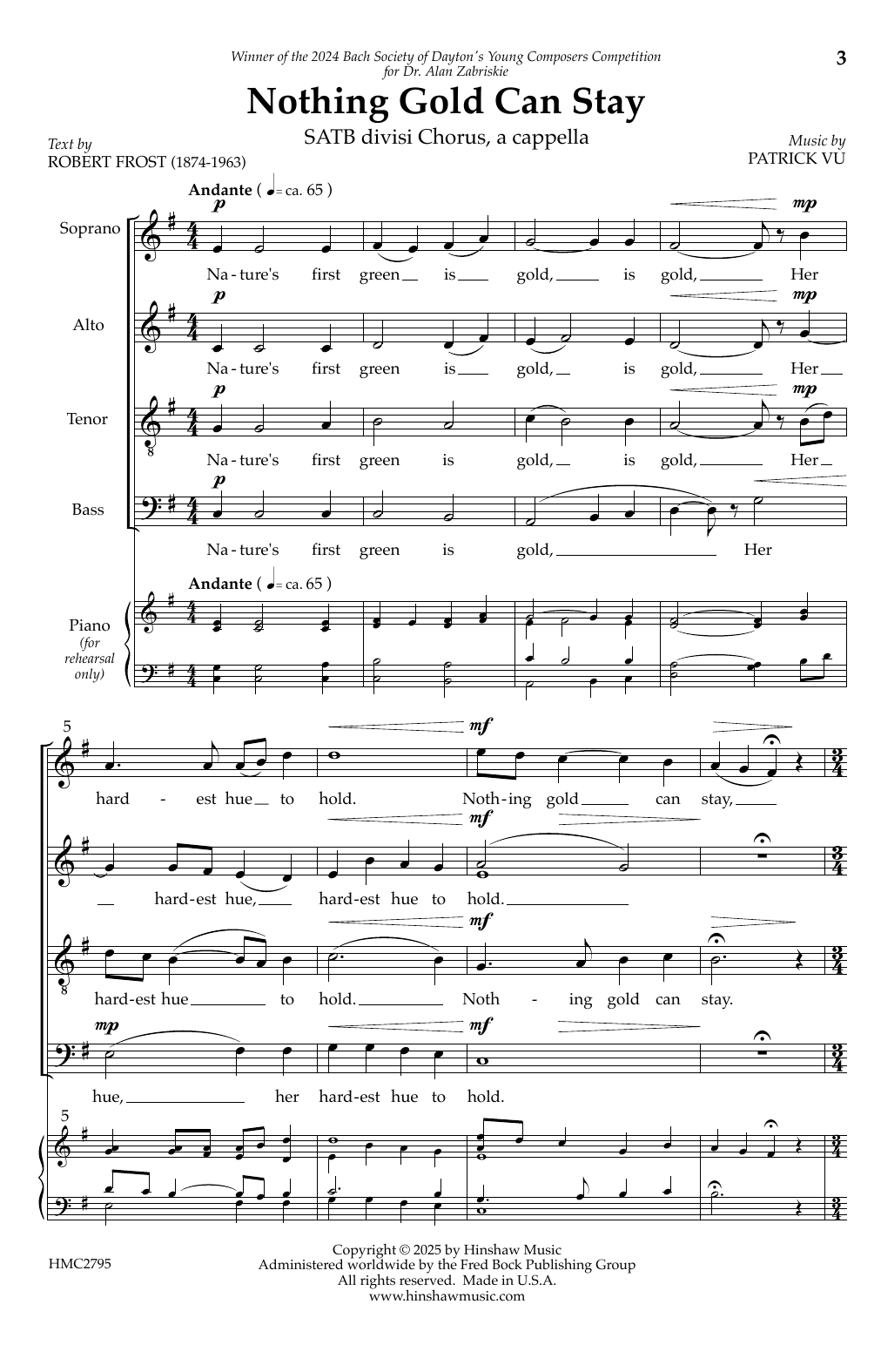 Patrick Vu Nothing Gold Can Stay sheet music notes and chords arranged for SATB Choir