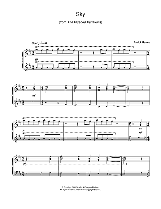 Patrick Hawes Sky (from The Bluebird Variations) sheet music notes and chords arranged for Easy Piano