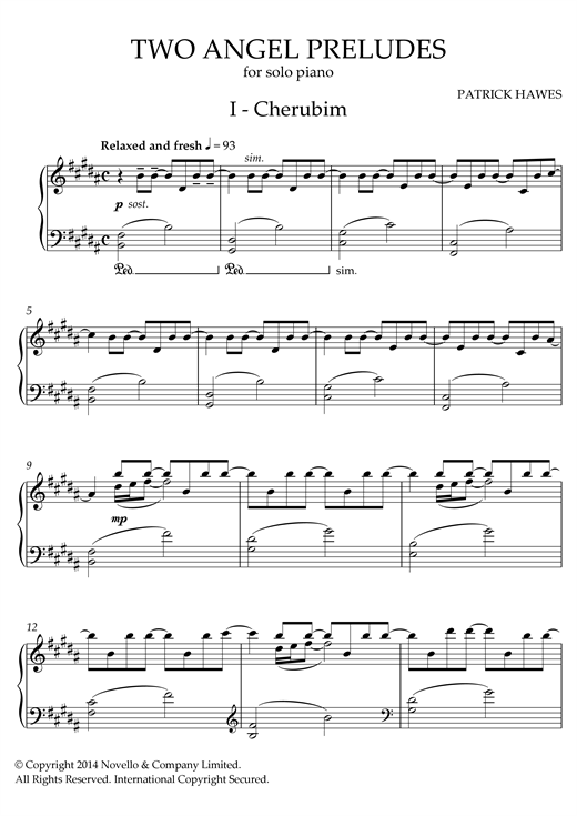 Patrick Hawes Two Angel Preludes sheet music notes and chords arranged for Piano Solo