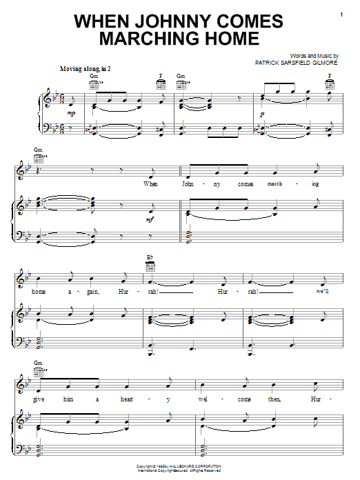 Patrick Sarsfield Gilmore When Johnny Comes Marching Home sheet music notes and chords. Download Printable PDF.