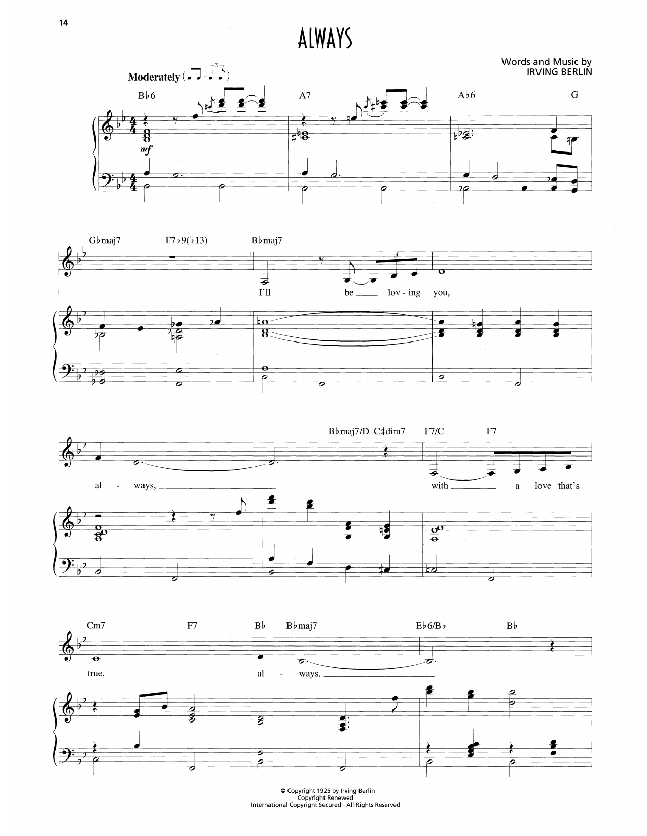 Patsy Cline Always sheet music notes and chords arranged for Piano & Vocal