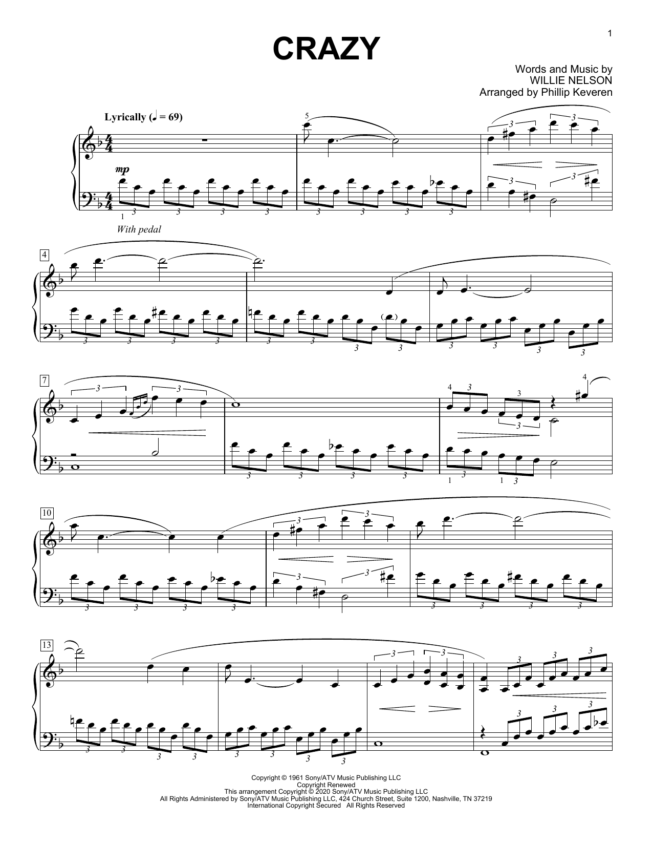 Patsy Cline Crazy [Classical version] (arr. Phillip Keveren) sheet music notes and chords arranged for Piano Solo