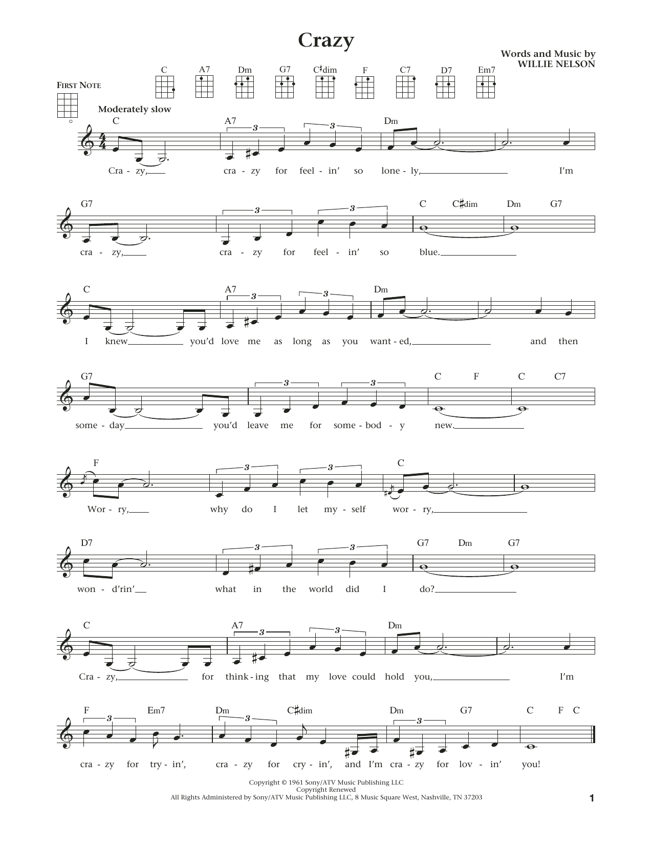 Patsy Cline Crazy (from The Daily Ukulele) (arr. Liz and Jim Beloff) sheet music notes and chords arranged for Ukulele