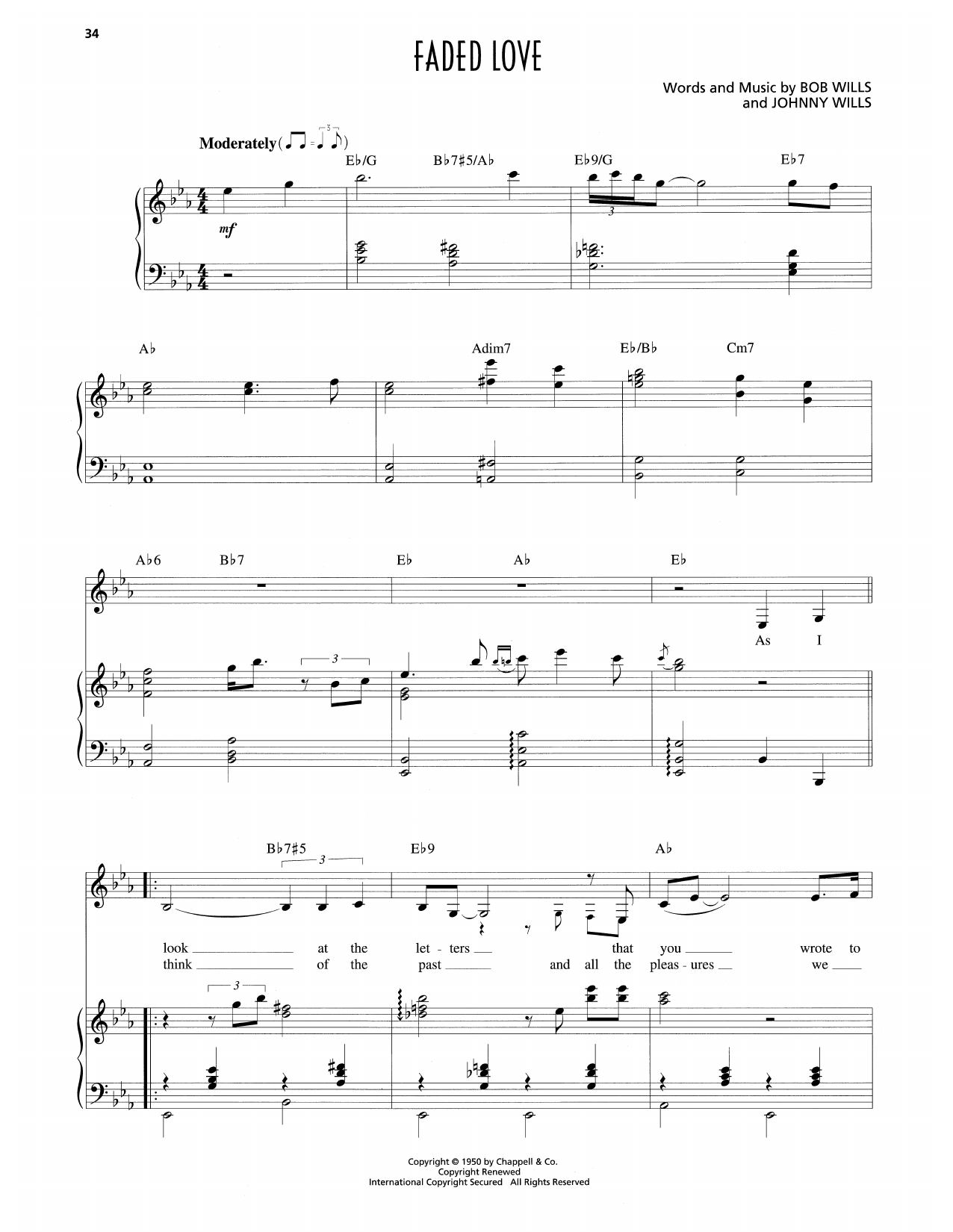 Patsy Cline Faded Love sheet music notes and chords arranged for Piano & Vocal