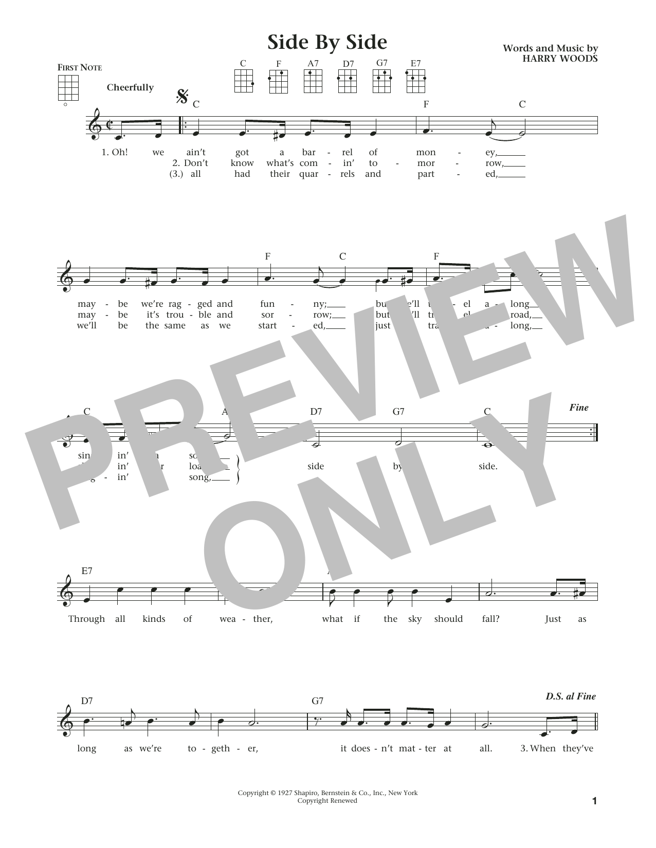 Patsy Cline Side By Side (from The Daily Ukulele) (arr. Liz and Jim Beloff) sheet music notes and chords arranged for Ukulele