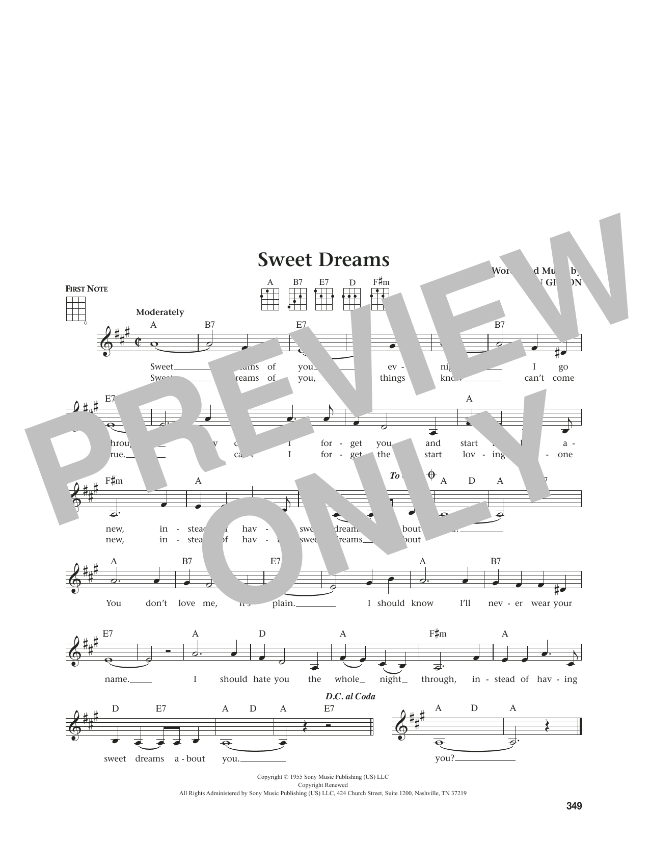 Patsy Cline Sweet Dreams (from The Daily Ukulele) (arr. Jim Beloff) sheet music notes and chords arranged for Ukulele