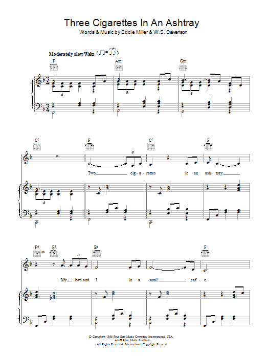Patsy Cline Three Cigarettes In An Ashtray sheet music notes and chords arranged for Piano, Vocal & Guitar Chords